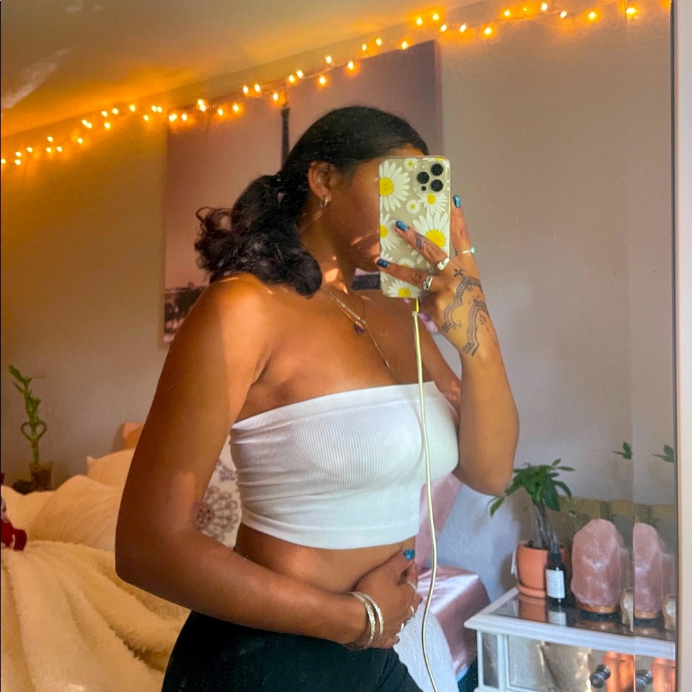 White Strapless Top